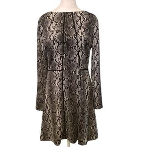 Michael Kors Black Gray Animal Snakeskin Print Fit & Flare Long Sleeve Dress 10